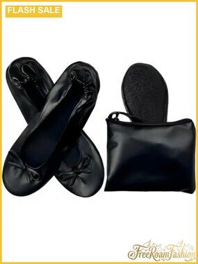 Foldable Ballet Flats Leather Portable Roll Up Shoes with Pouch